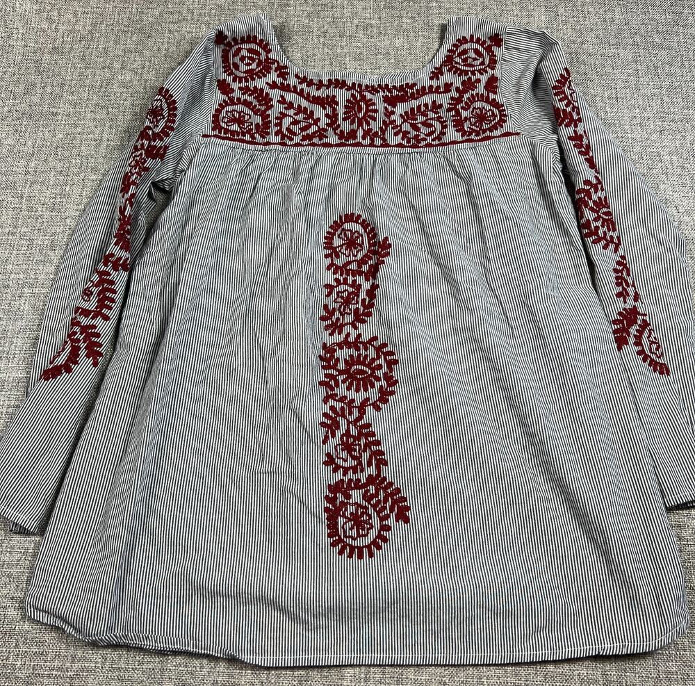 A&A Clothing Embroidered Tunic Womens M Striped Boho Cotton Blouse